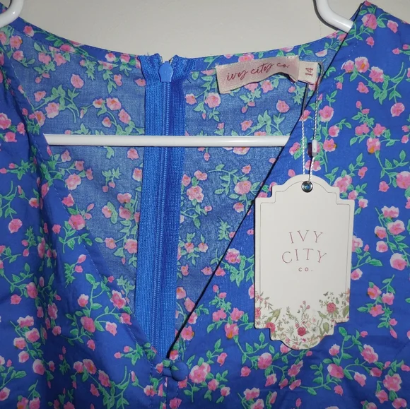 Ivy City Co Allie Floral Midi Dress in Royal Blue NWT Size 14 - Picture 9 of 10